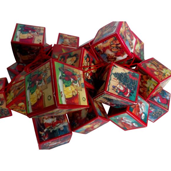 Vintage Old World Santa Claus Paper Box Ornaments Garland Set of 24 READ AS IS - Picture 5 of 8